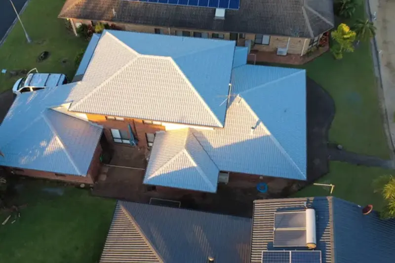 A restored light-coloured roof on a Northern Rivers home viewed from above